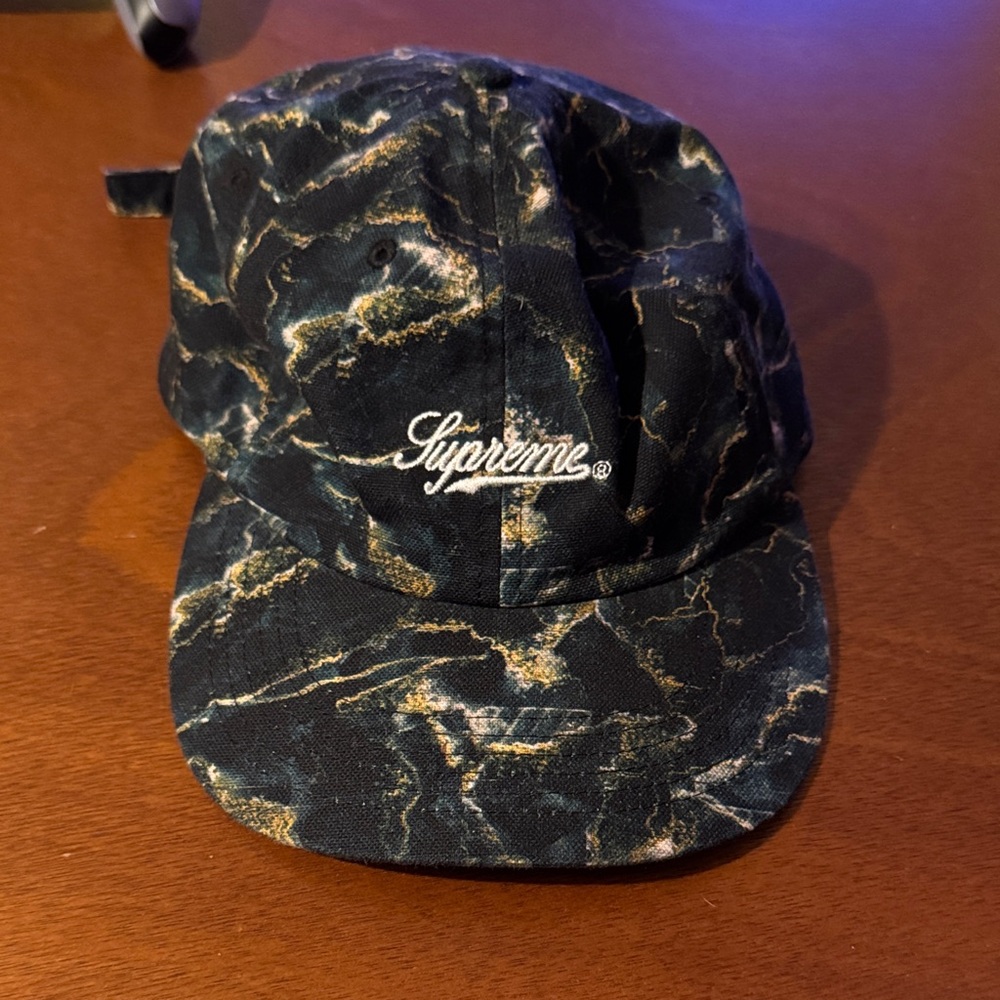 Supreme Black & Gold Marble Script Cap